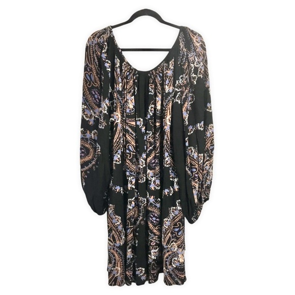 Free People Black Paisley Button Front Tunic Top - Picture 4 of 10